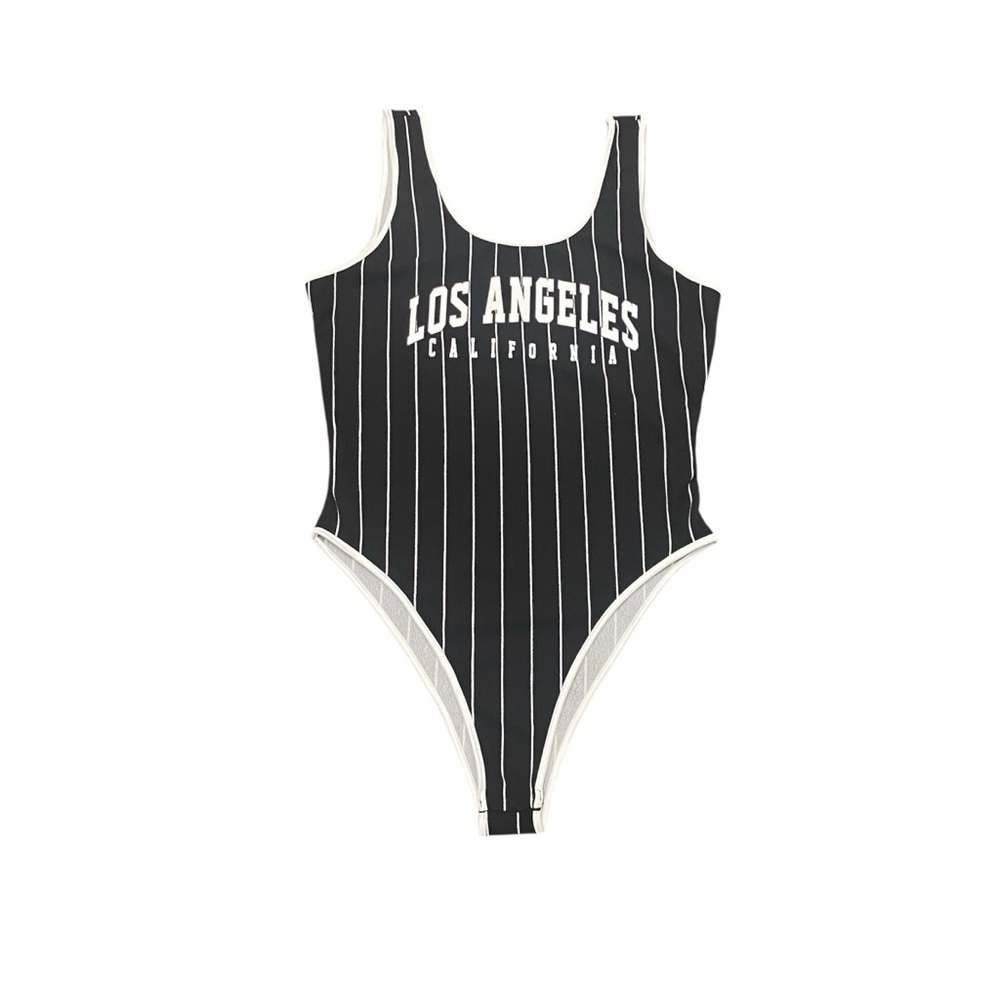 SHEIN Shein Women's Pin Striped Los Angeles CA Snap Closure Tank Bodysuit Sz L